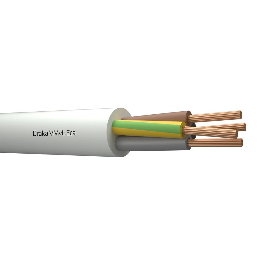 Haspel a 1000m. soepel vinylsnoer H05VV-F VmVL Eca wit 4G1mm² (geel/groen-blauw-bruin-zwart)