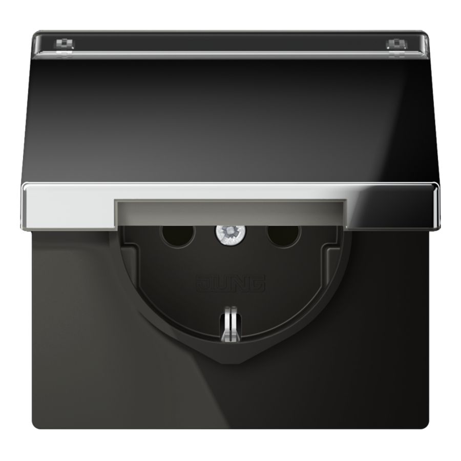 Wandcontactdoos gl.chroom m. R/A klapd.& tekstvast LS