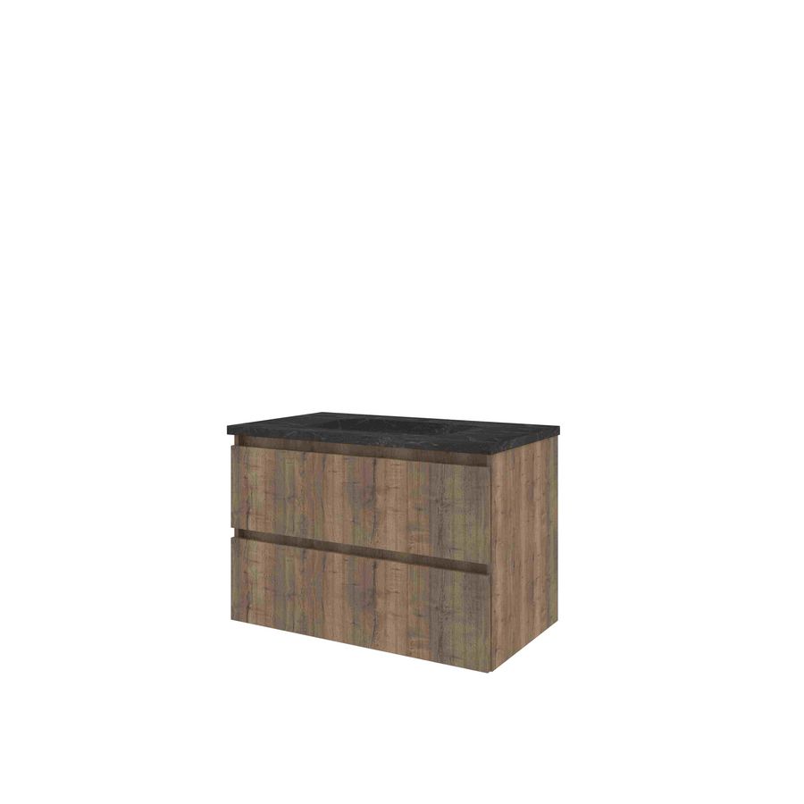 Hardsteen wastafel Blue Stone 1 kraangat onderkast 800X460X545 Terra oak