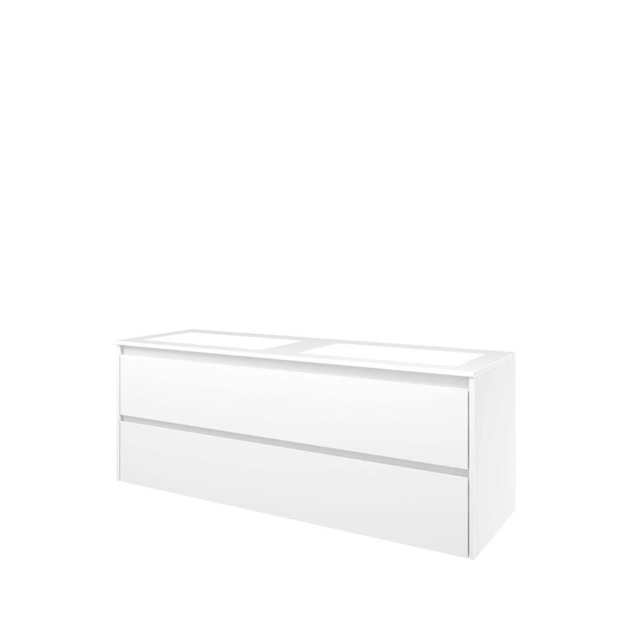 Set Proline polystone Elegant dubb. wastafel glans wit zonder kraangat onderkast symmetrisch glans wit 140x46cm