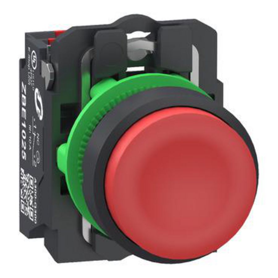 Drukknop Harmony XB5 grijs Plastic uitstekend rood 22mm veer