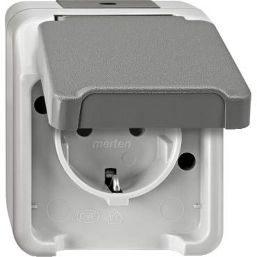 Wandcontactdoos Opbouw 1-voudig grijs Merten AQUASTAR IP44