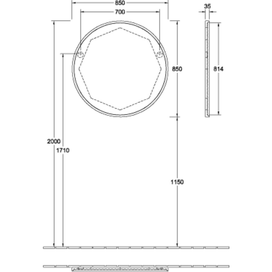 Antheus design spiegel 850x850x35mm black ash