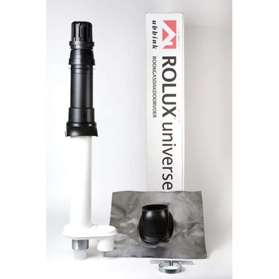 Dakdoorvoer ROLUX UNIVERSE HR concentrisch  60/100 zwart R131 incl. broekstuk 80-80mm (parallel ) +schaal + univ. pan 25-45°