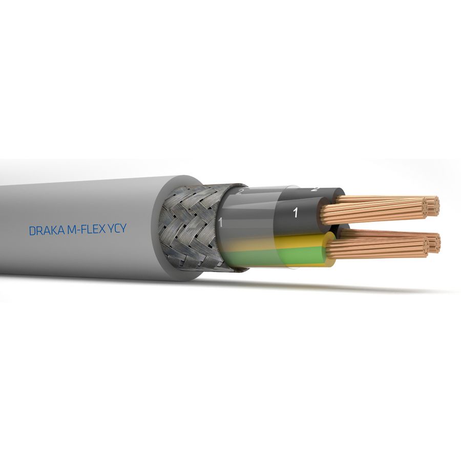 Haspel a 1000m. stuurstroomkabel afgeschermd M-FLEX YCY 300/500V gy# 7G1mm² (geel/groen - zwart genummerd)