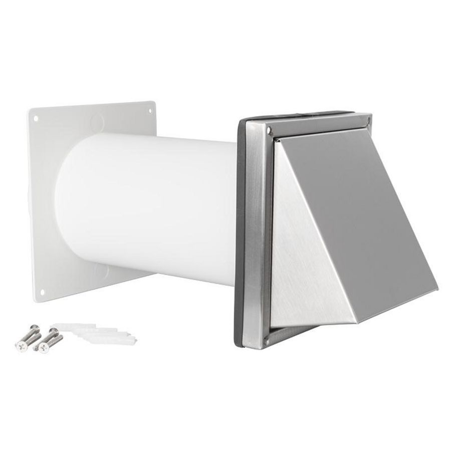 Doorvoerset RVS buitenrooster schuine kap Ø100mm grofmazig L180-300mm