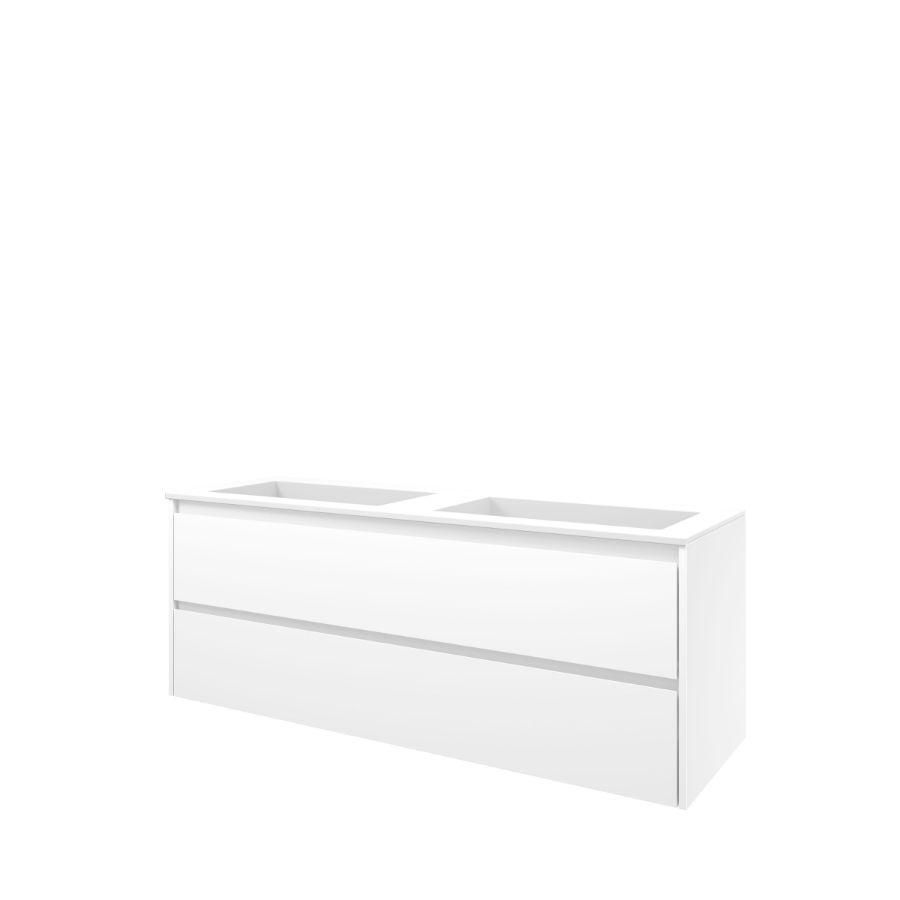 Set Proline polystone Elegant dubb. wastafel mat wit zonder kraangat onderkast symmetrisch glans wit 140x46cm