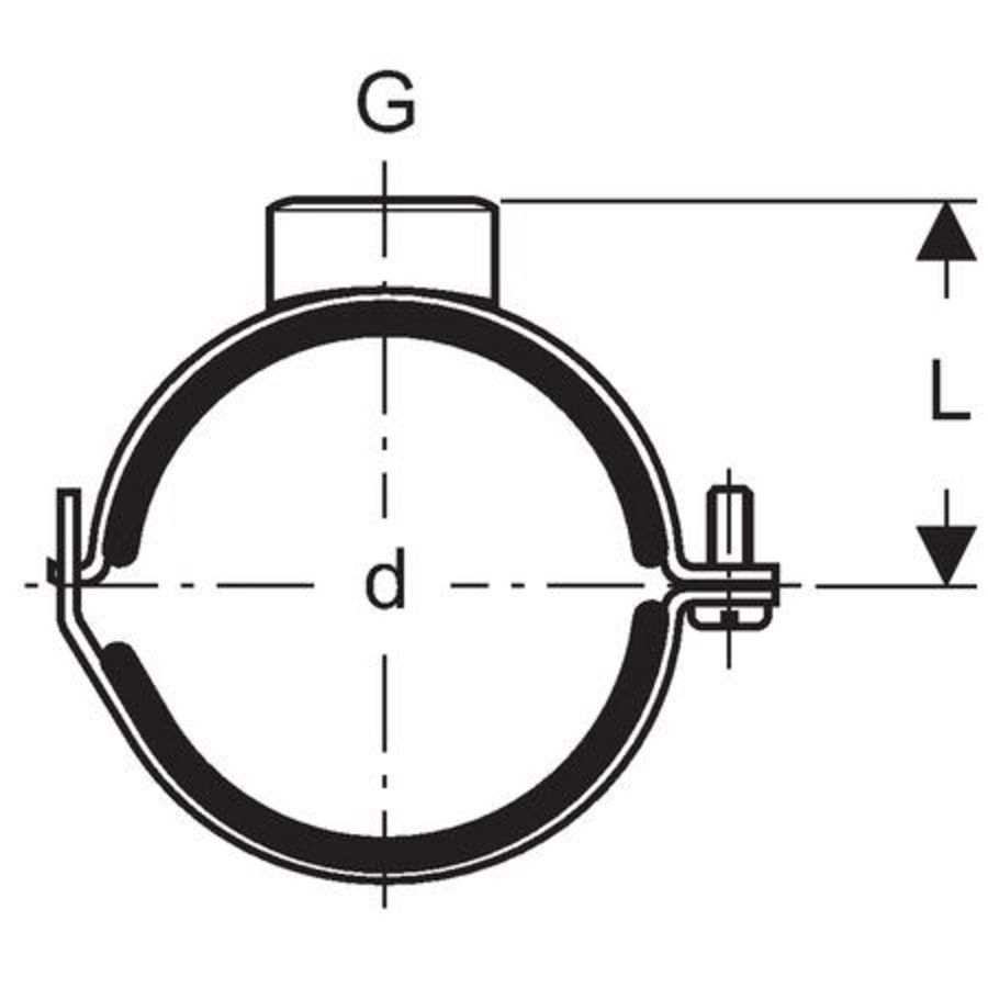 Pijpbeugel met draadbus M10bi. en 1/2"bu. 178mm Silent-db20 Geluidsarm
