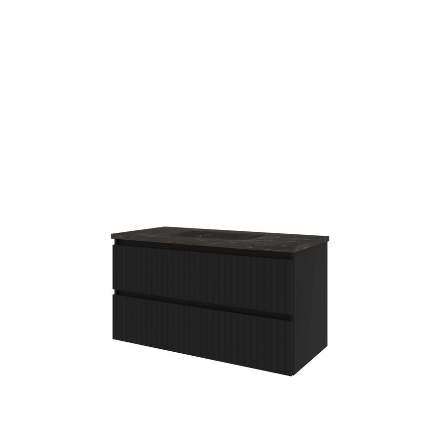 Hardsteen wastafel Blue Stone zonder kraangat onderkast 1000X460X545 mat zwart