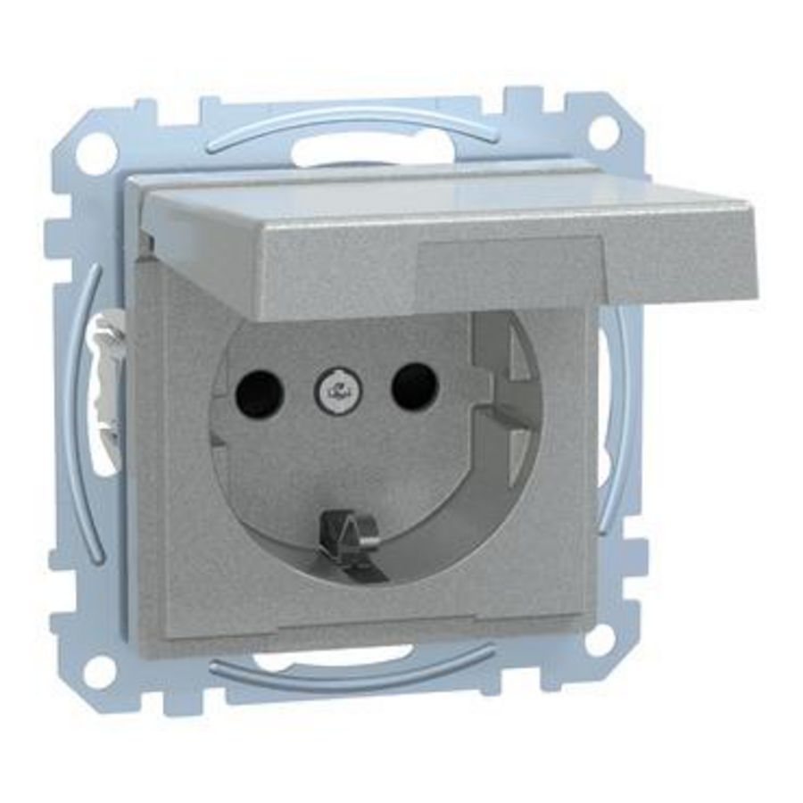Wandcontactdoos Klapdeksel IP44 Kinderbeveiliging Aluminium Systeem M