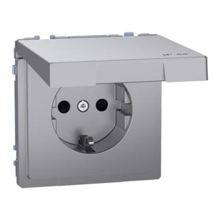Wandcontactdoos Klapdeksel IP44 Kinderbeveiliging RVS look Systeem D