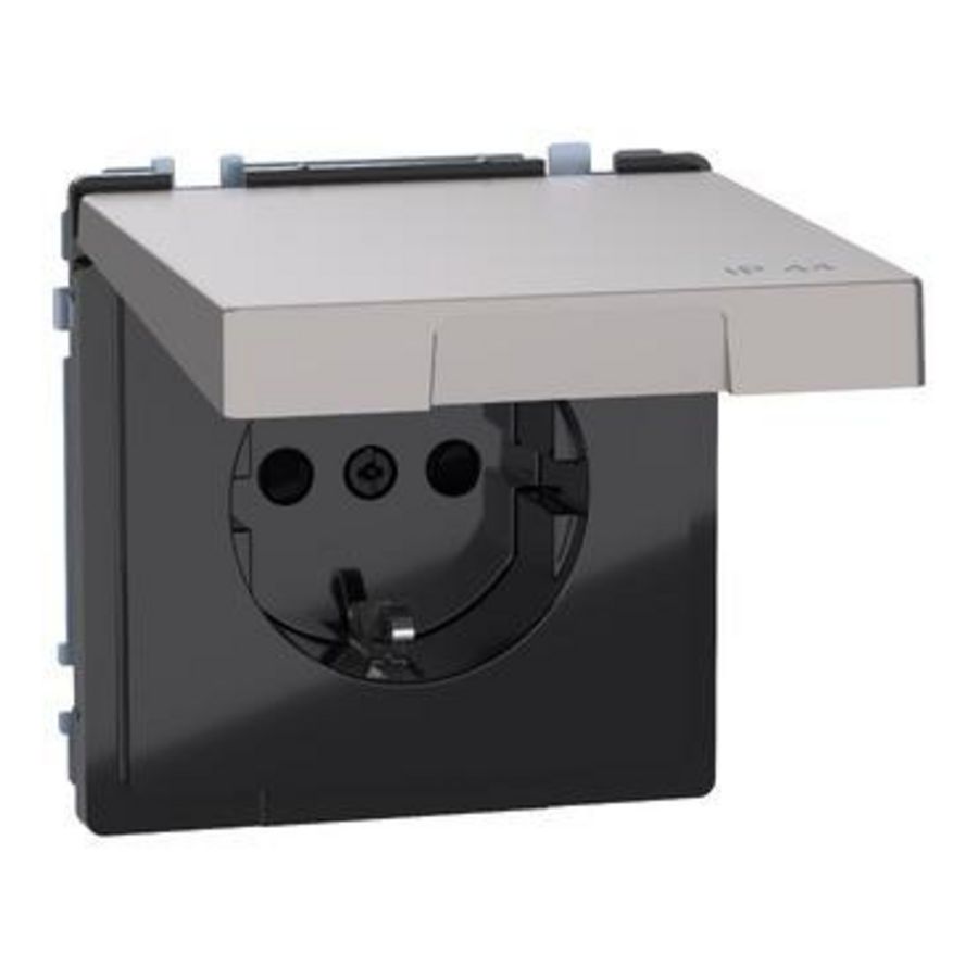 Wandcontactdoos Klapdeksel IP44 Kinderbeveiliging Nikkel metal Systeem D