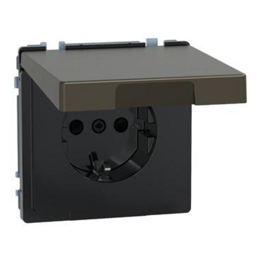 Wandcontactdoos Klapdeksel IP44 Kinderbeveiliging Mocca metall Systeem D