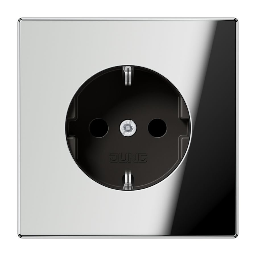 Wandcontactdoos glans chroom m.R/A & ki.beveil. LS