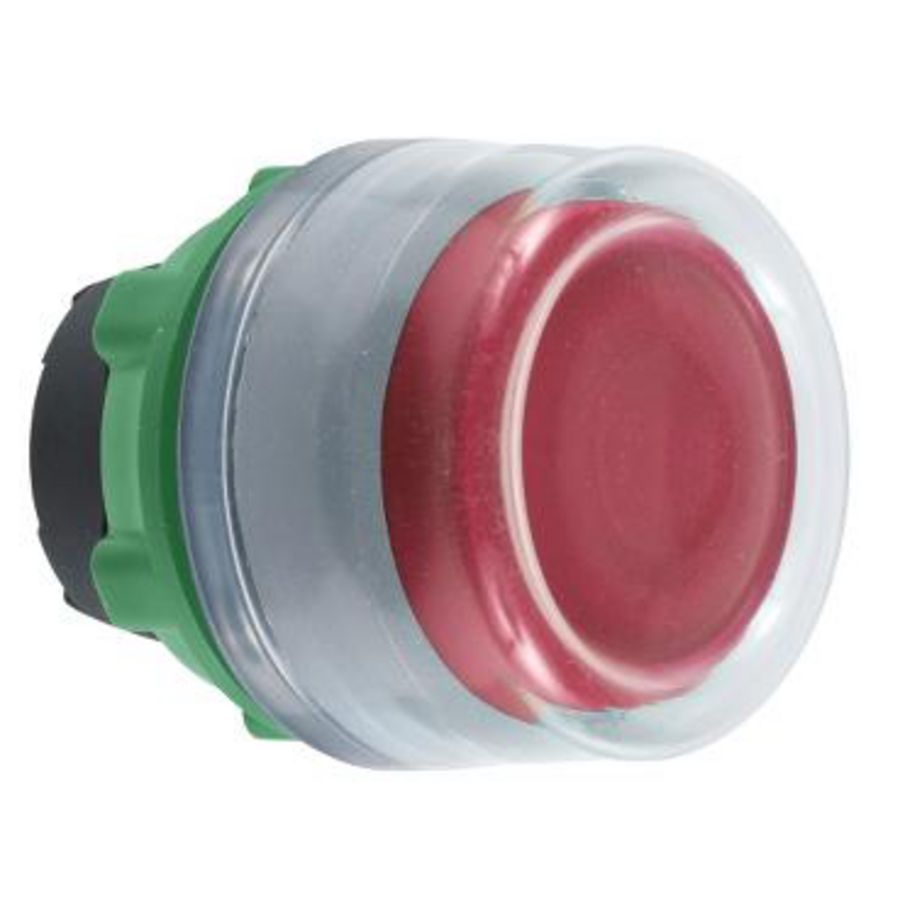 red flush pushbutton head with clear boot colour plated grey