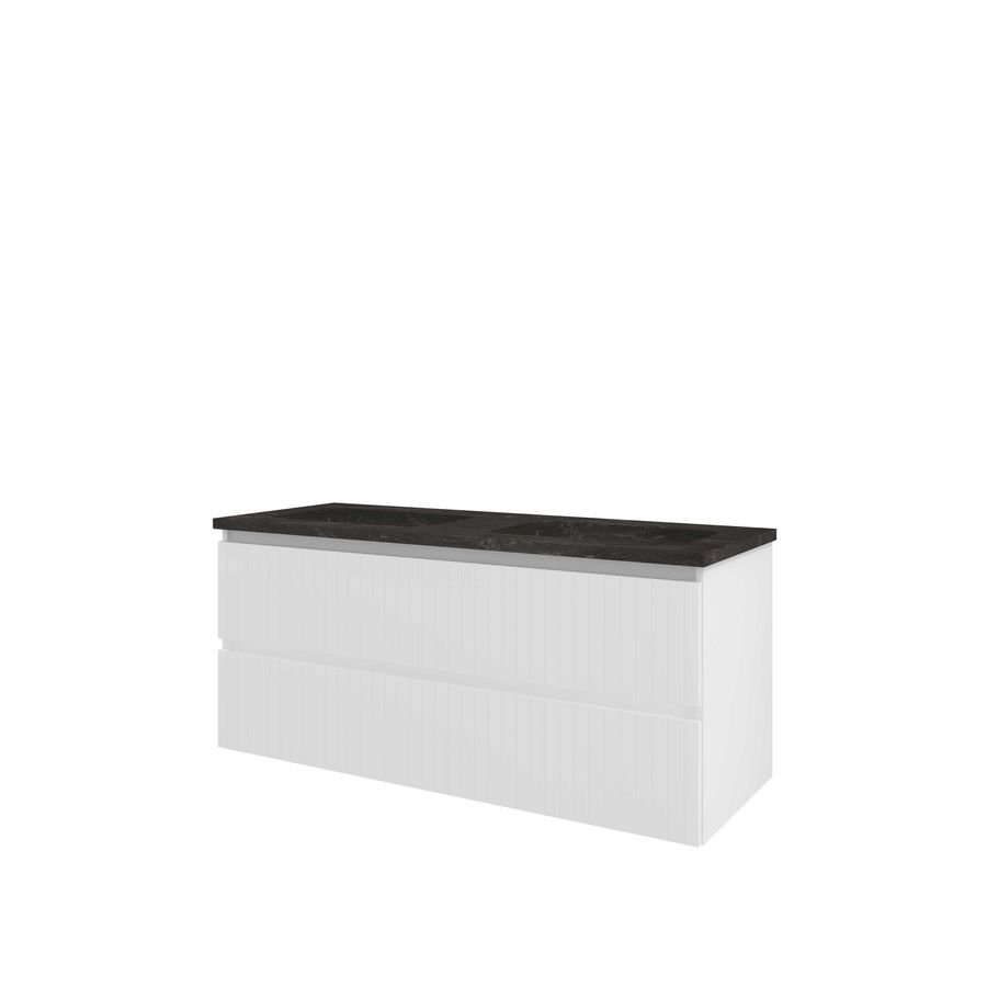 Hardsteen wastafel Blue Stone zonder kraangat onderkast 1200X460X545 mat wit