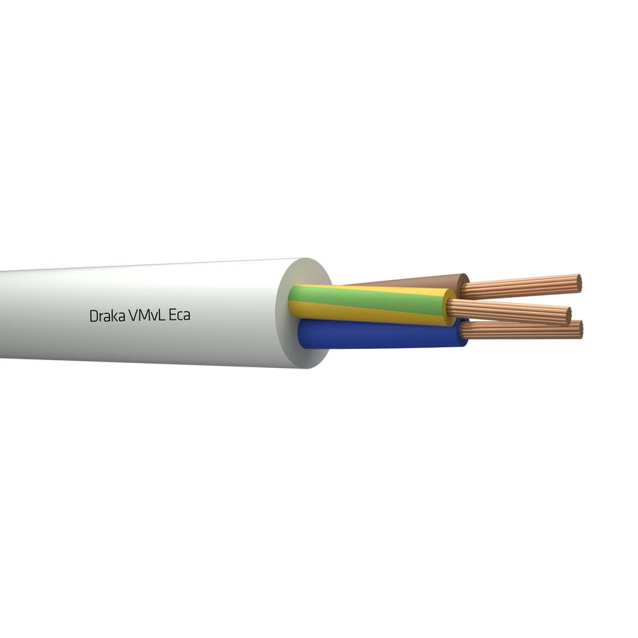 Haspel a 500m. soepel vinylsnoer H05VV-F VmVL Eca wit 3G0,75mm² (geel/groen-blauw-bruin)