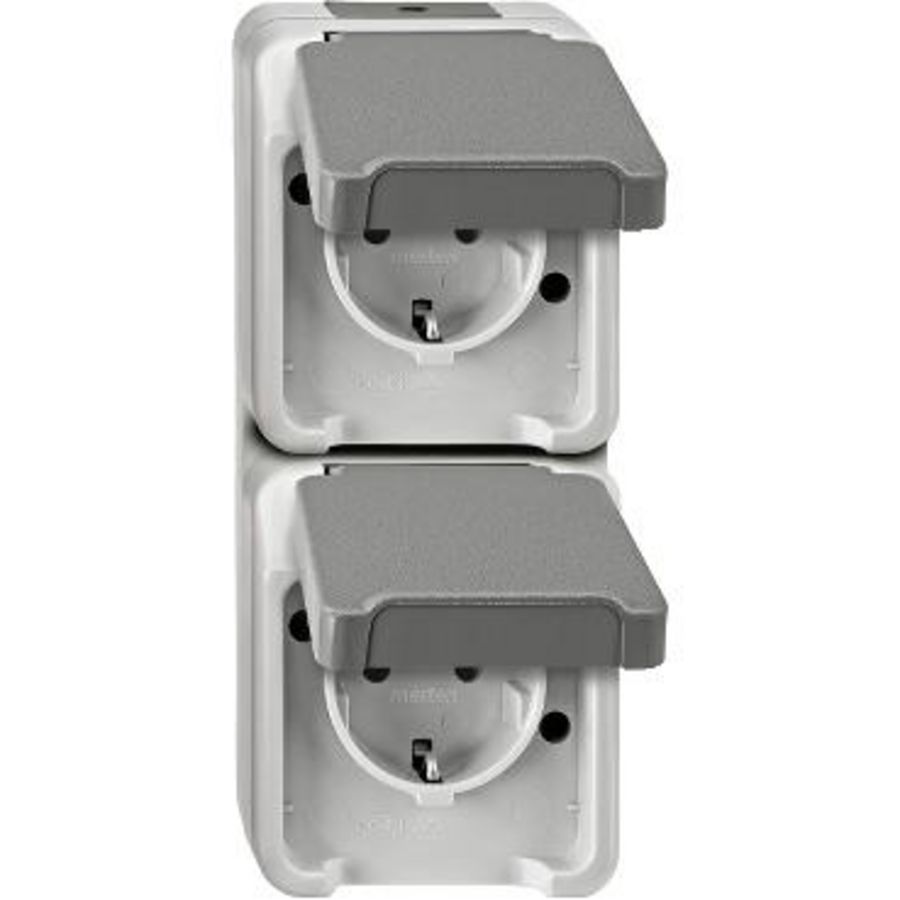 Wandcontactdoos Opbouw 2-voudig Verticaal grijs Merten AQUASTAR IP44
