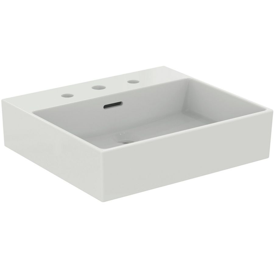 EXTRA wastafel 50cm met 3 kraangaten met overloop wit ideal plus