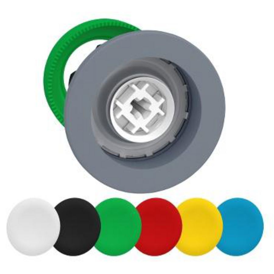 Flush mounted pushbutton head with set of 6 colored standard