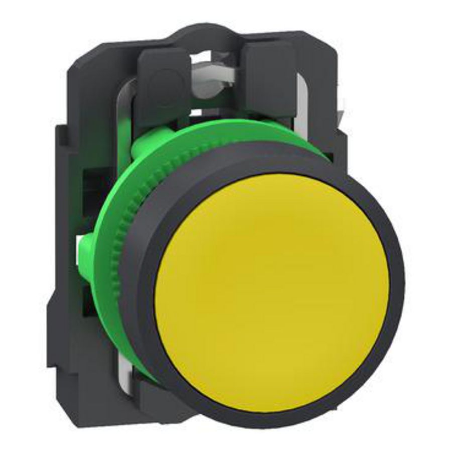 Drukknop Harmony XB5 grijs Plastic Vlak geel 22mm veerretour