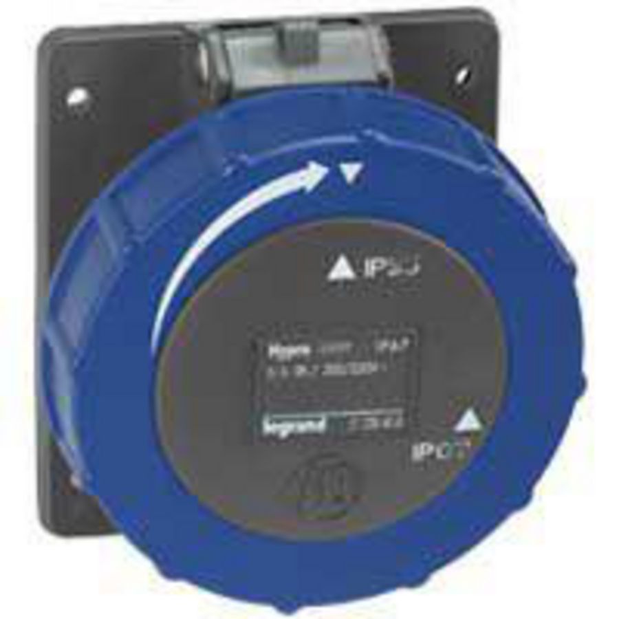 Inbouw Wandcontactdoos 230V 32A 4P IP67 kunstst. blauw Hypra