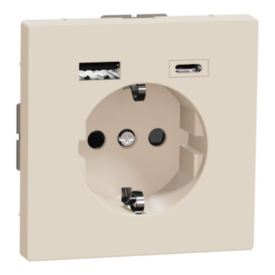 Wandcontactdoos Dubbele USB-poort A+C 16A Kunststof Sahara Systeem D