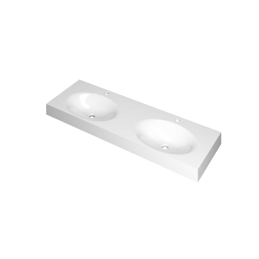 Wastafel polystone dubbel met 2 kraangaten 3407372