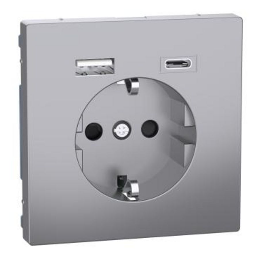 Wandcontactdoos Dubbele USB-poort A+C 16A Kunststof RVS Look Systeem D