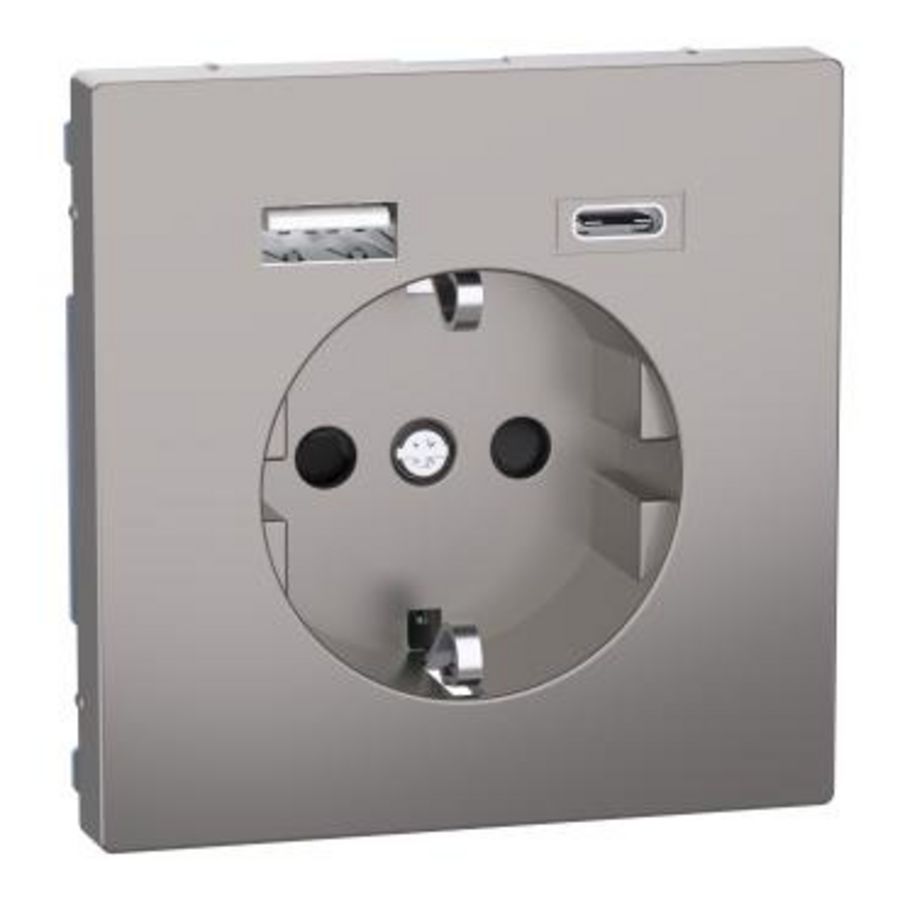 Wandcontactdoos Dubbele USB-poort A+C 16A Nikkel Metallic Systeem D