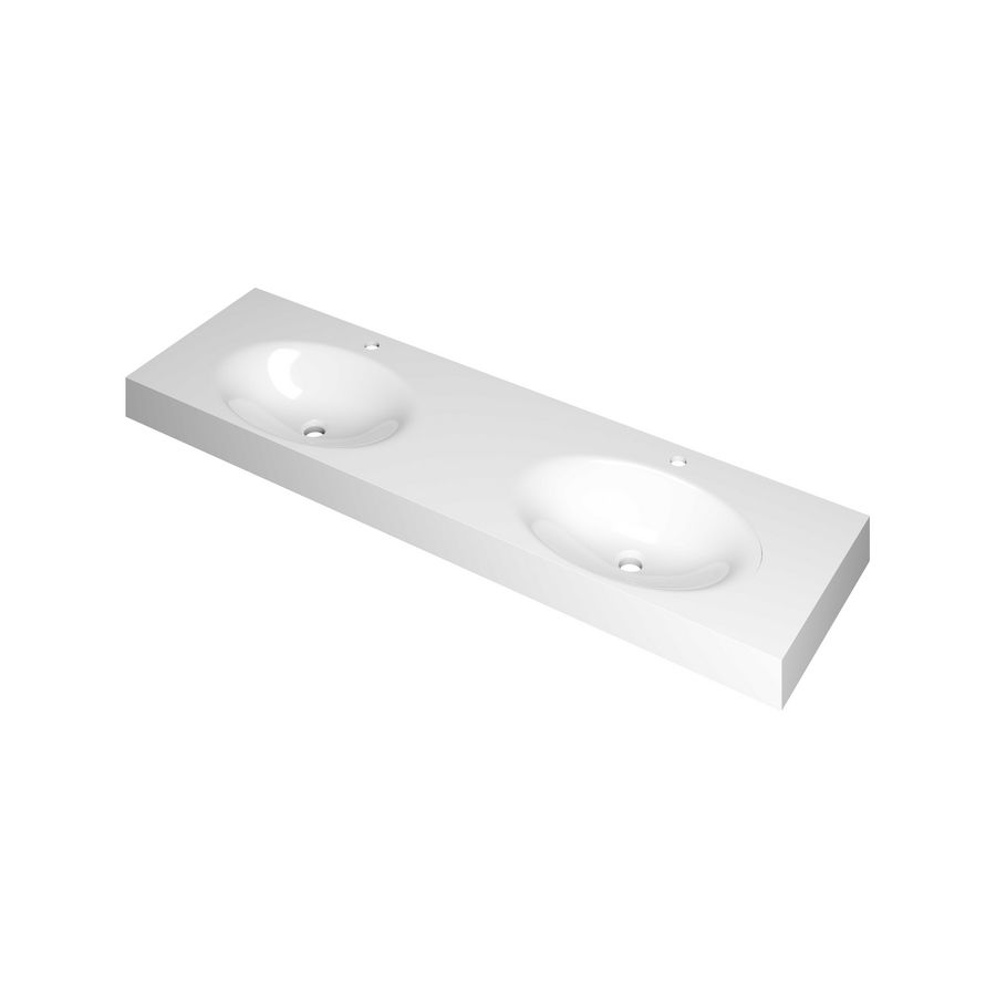 Wastafel polystone dubbel met 2 kraangaten 3407382