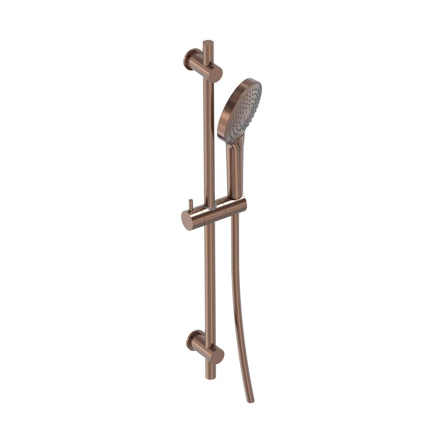 Glijstangcombinatie 70cm met handdouche 3 straalsoorten + slang 1500mm geborsteld  mat koper PVD MAY