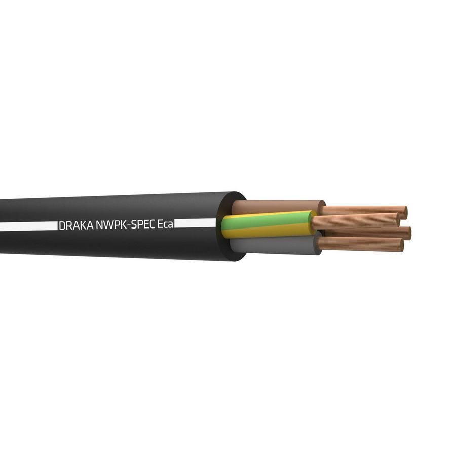 Haspel a 500m. zware neopreen kabel NWPK-spec Eca bk# 4G6mm² (geel/groen-bruin-zwart-grijs)