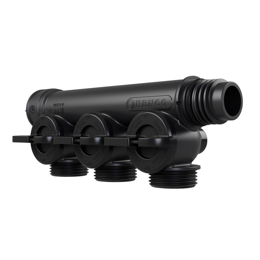 Kunststof leidingverdeler PRO-FLOW koppelbaar 3x P euroconus - draaiknoppen zwart