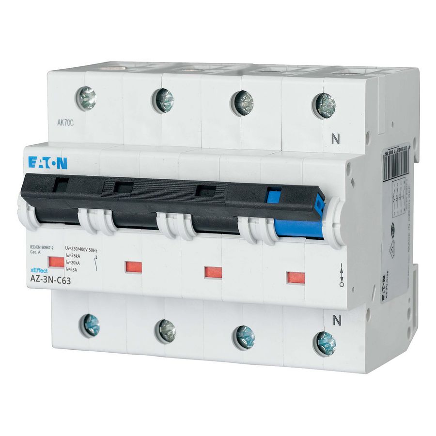 installatieautomaat (MCB) AZ C-karakteristiek 63A 3-polig + Nul 25kA