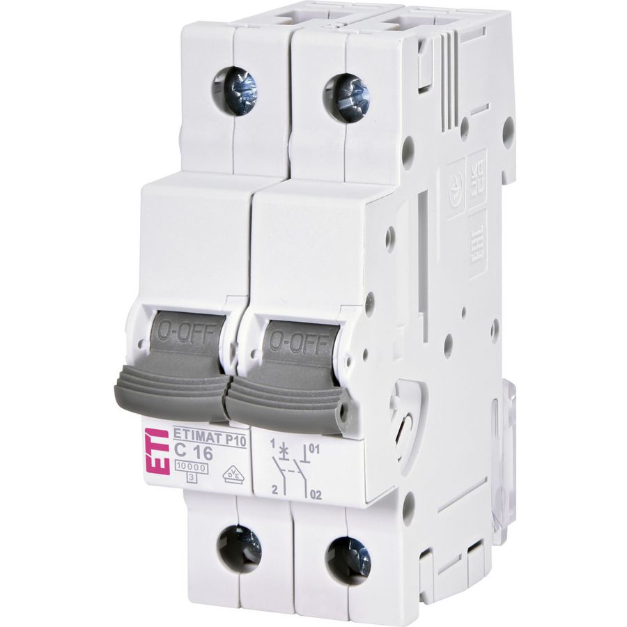 Installatieautomaat ETIMAT P10 C-karakteristiek 16A 2 mod. 1-polig + Nul 10kA 1901130