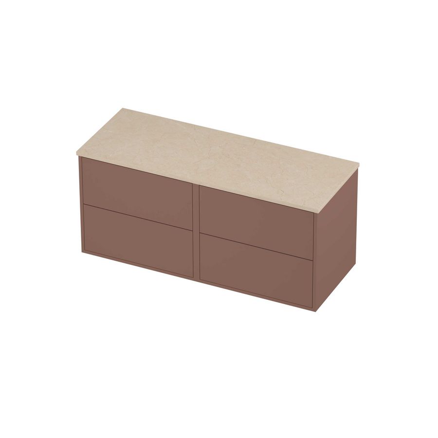 Deck Set Top afdekplaat hardsteen en onderkast tbv grepen 4 laden symmetrisch in kader 1200x460x540mm Sand stone/Beauty blush