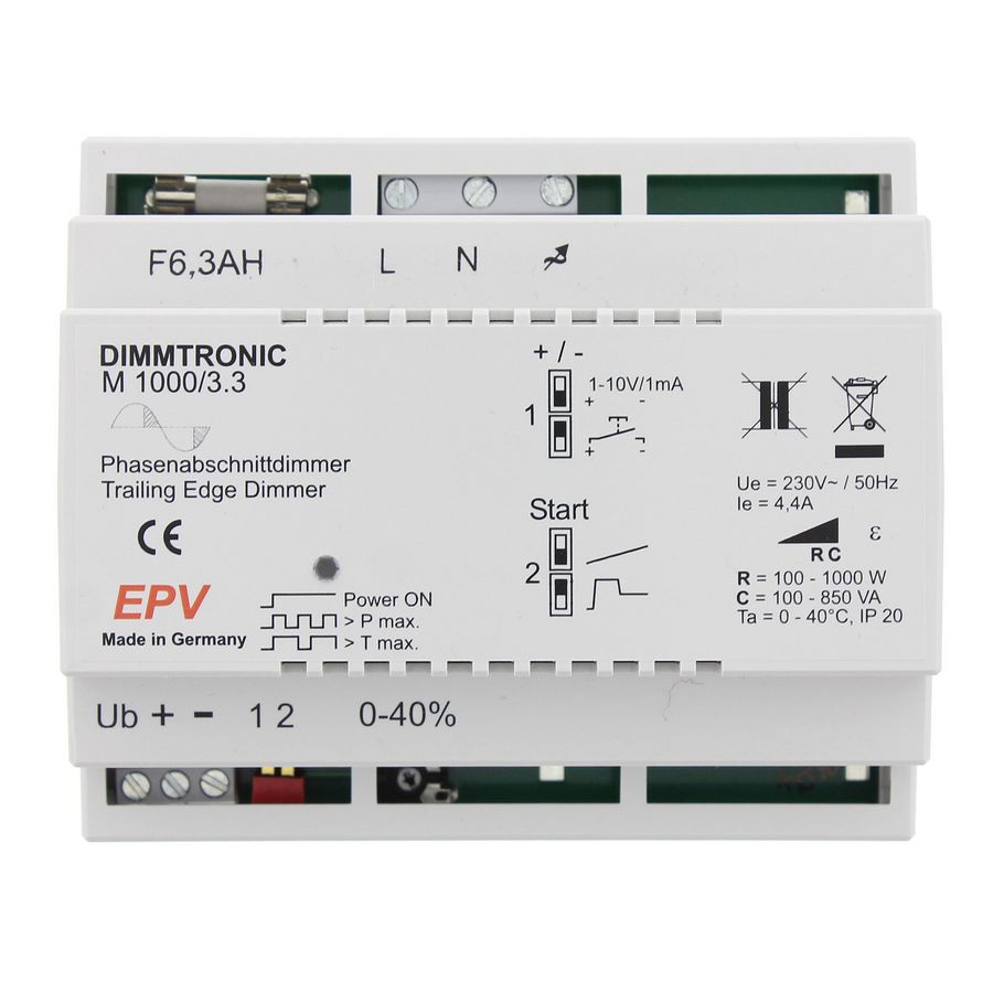 Dinraildimmer fase afsnijding 1000W dimbaar via 1-10V