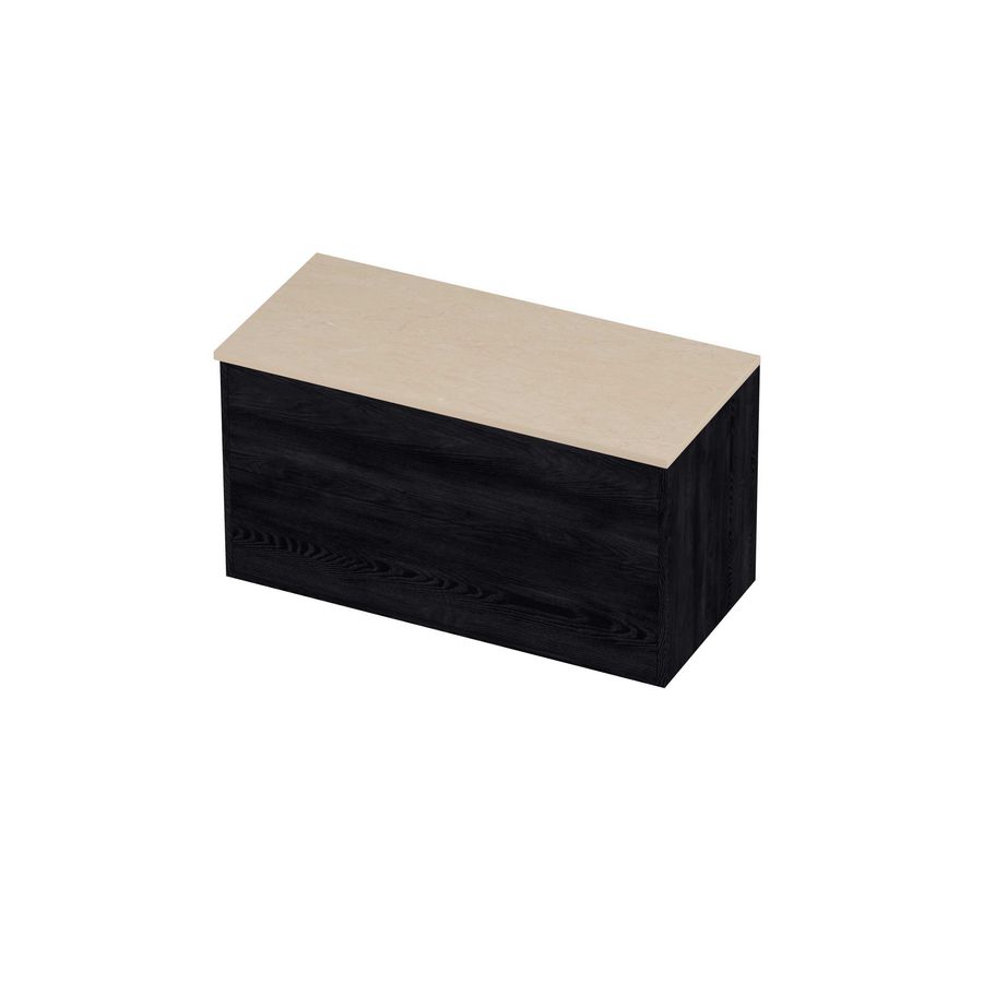 Deck Set Top afdekplaat hardsteen en onderkast tbv grepen 2 laden symmetrisch in kader 1000x460x540mm Sand stone/Black oak