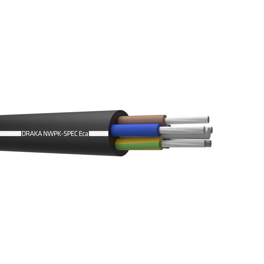 Haspel a 500m. zware neopreen kabel NWPK-spec Eca bk# 5G1,5mm² (geel/groen-blauw-bruin-zwart-grijs)