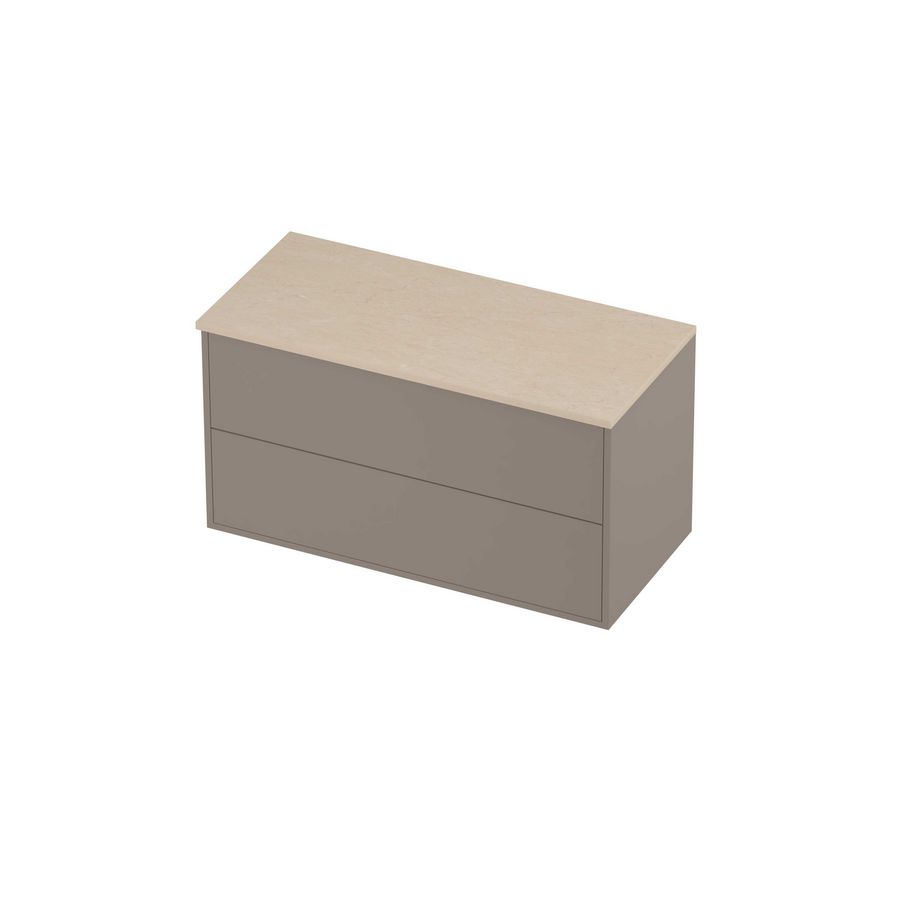 Deck Set Top afdekplaat hardsteen en onderkast tbv grepen 2 laden symmetrisch in kader 1000x460x540mm Sand stone/Clay beige