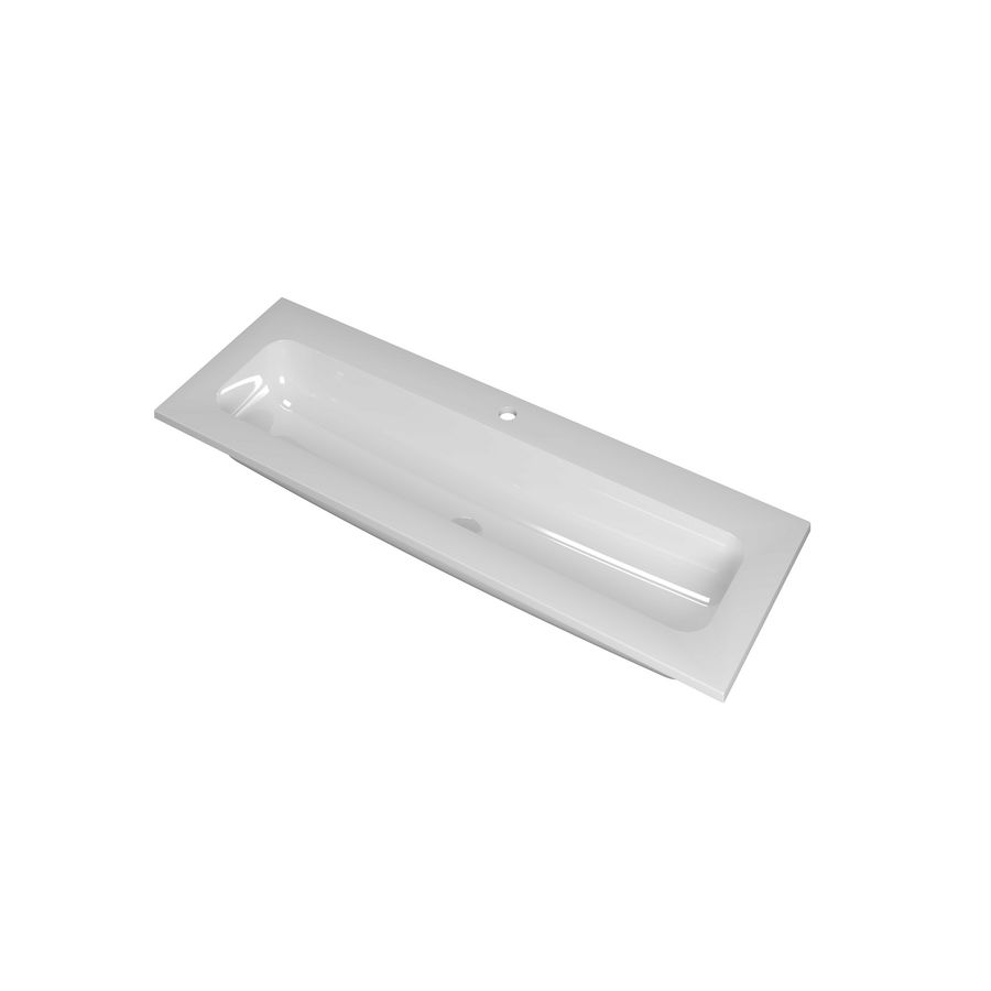 Wastafel poly. centraal 1 kraangat 1200x400x15 Glans wit INK