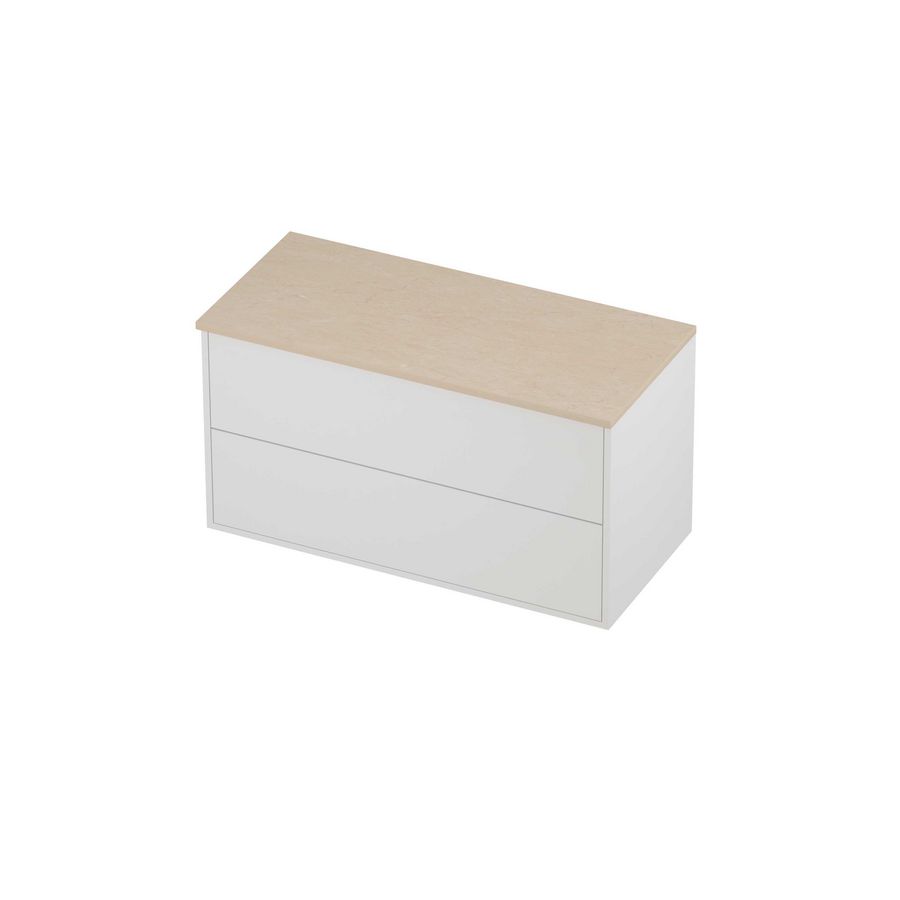 Deck Set Top afdekplaat hardsteen en onderkast tbv grepen 2 laden symmetrisch in kader 1000x460x540mm Sand stone/matt white
