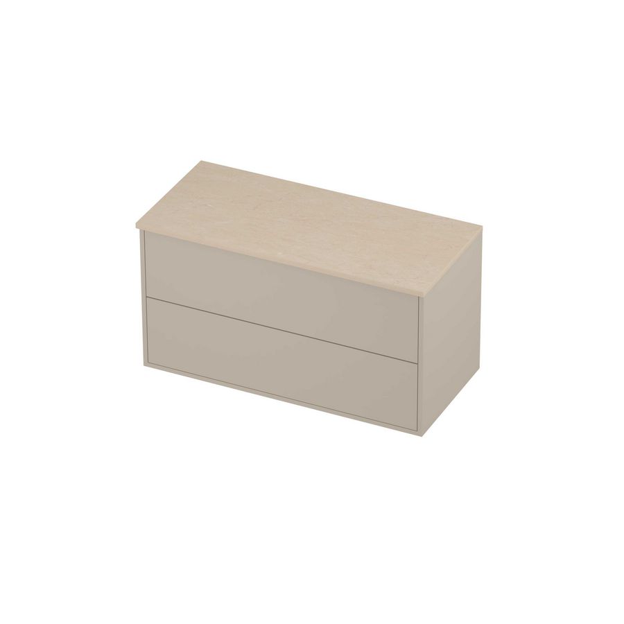 Deck Set Top afdekplaat hardsteen en onderkast tbv grepen 2 laden symmetrisch in kader 1000x460x540mm Sand stone/Soft linen