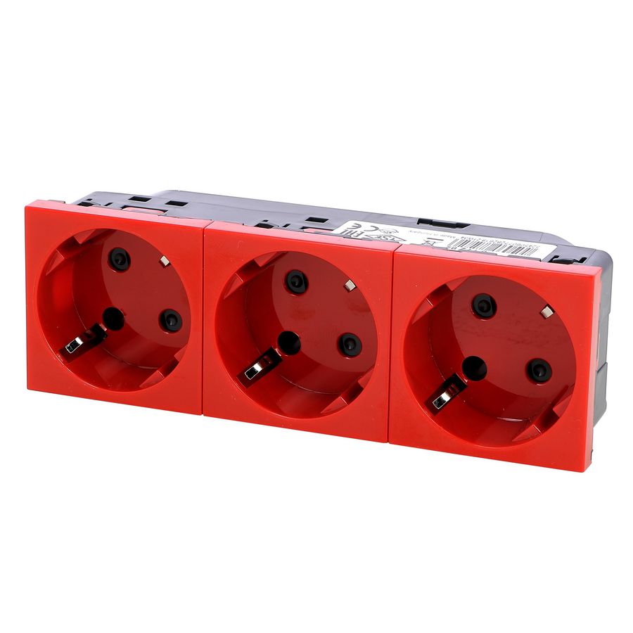 Wandcontactdoos + posp. 3voudig kv 6 modulen rood Mosaic