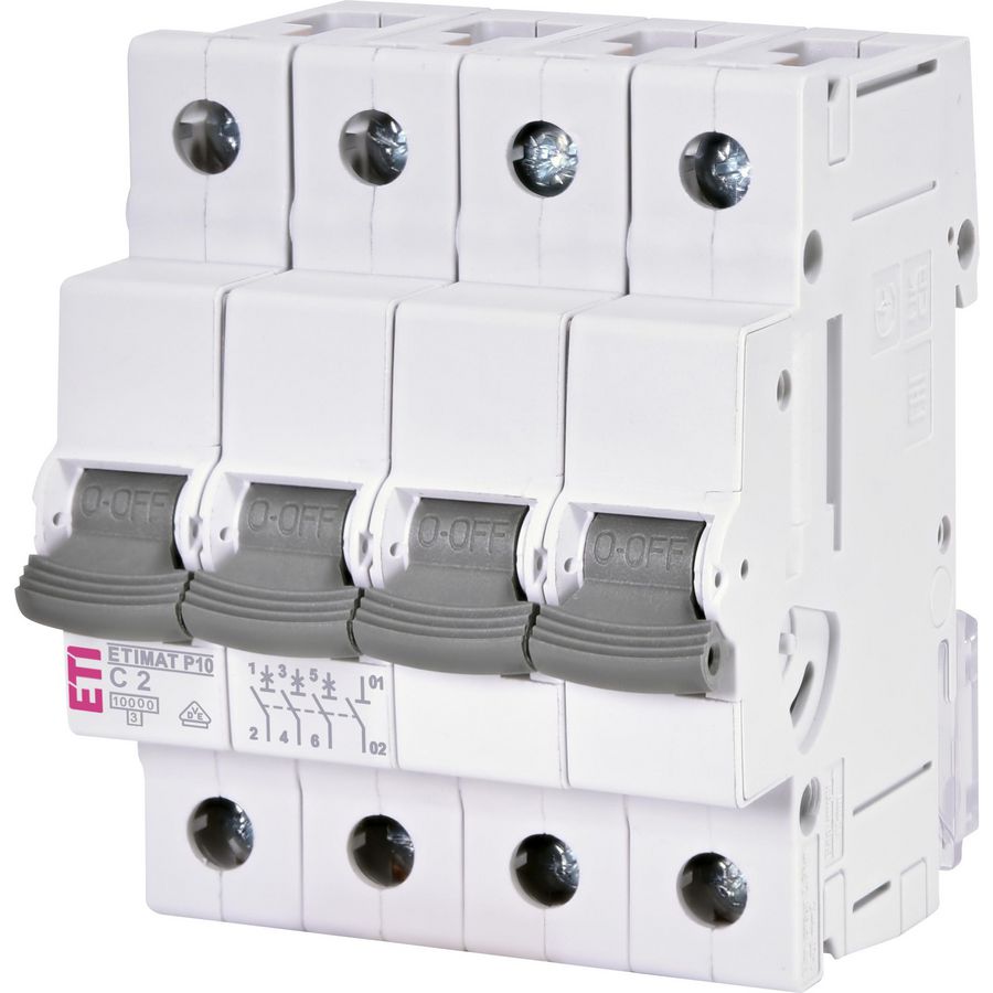 Installatieautomaat ETIMAT P10 C-karakteristiek 2A 4 mod. 3-polig + Nul 10kA 1901424