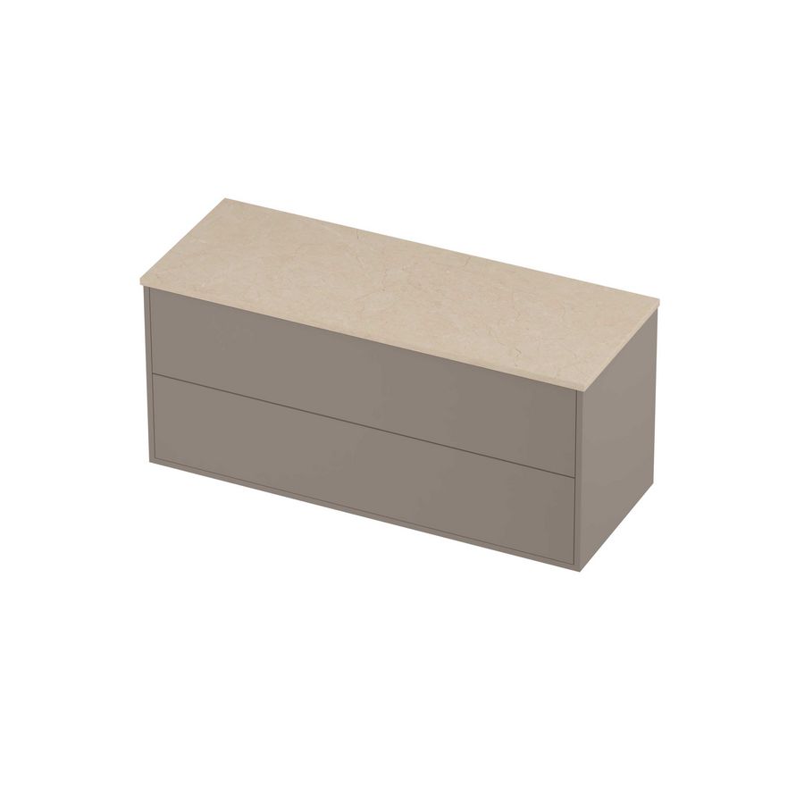 Deck Set Top afdekplaat hardsteen en onderkast tbv grepen 2 laden symmetrisch in kader 1200x460x540mm Sand stone/Clay beige