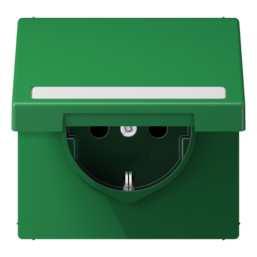 Wandcontactdoos groen m.R/A tekstva& klapdeks. LS990