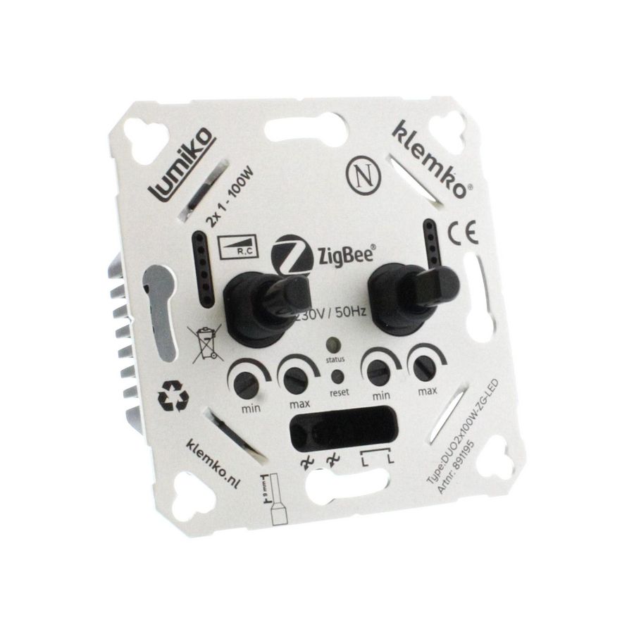 Universele duo leddimmer faseafsnijding 2x 100W Zigbee