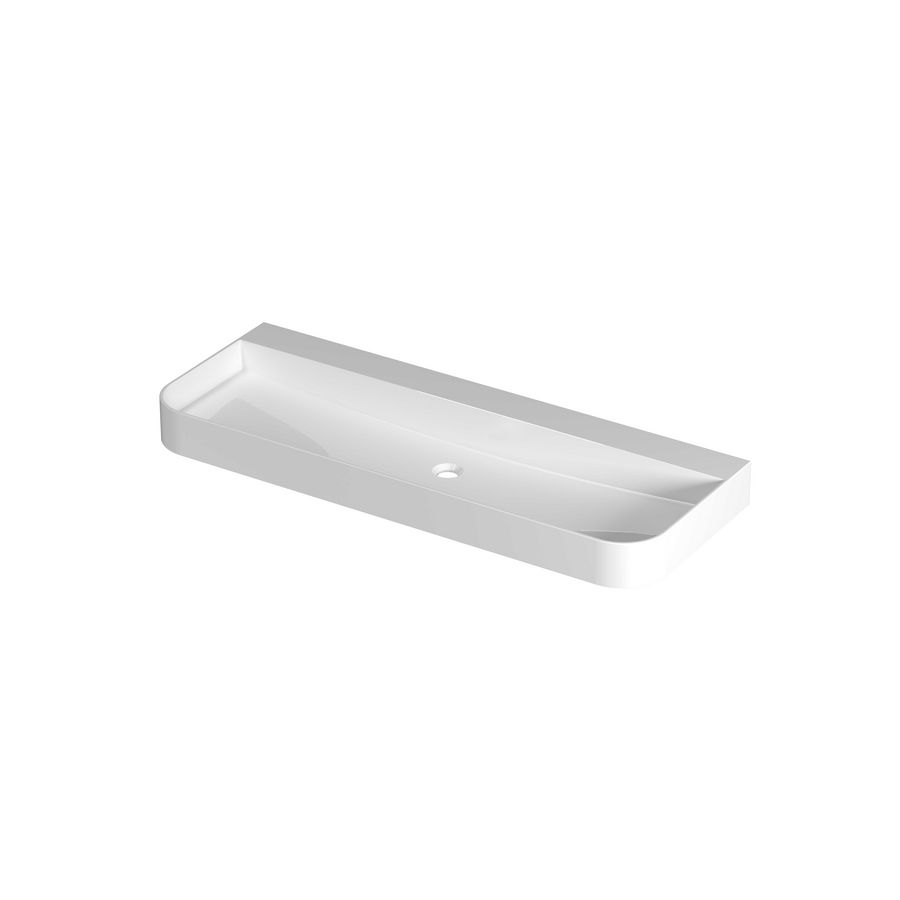 Wastafel polystone afgerond model met enkele wasbak zonder kraangat 120cm glans wit